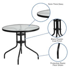 31.5 Round Tempered Glass Metal Table with Smooth Ripple Design Top