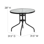 31.5 Round Tempered Glass Metal Table with Smooth Ripple Design Top