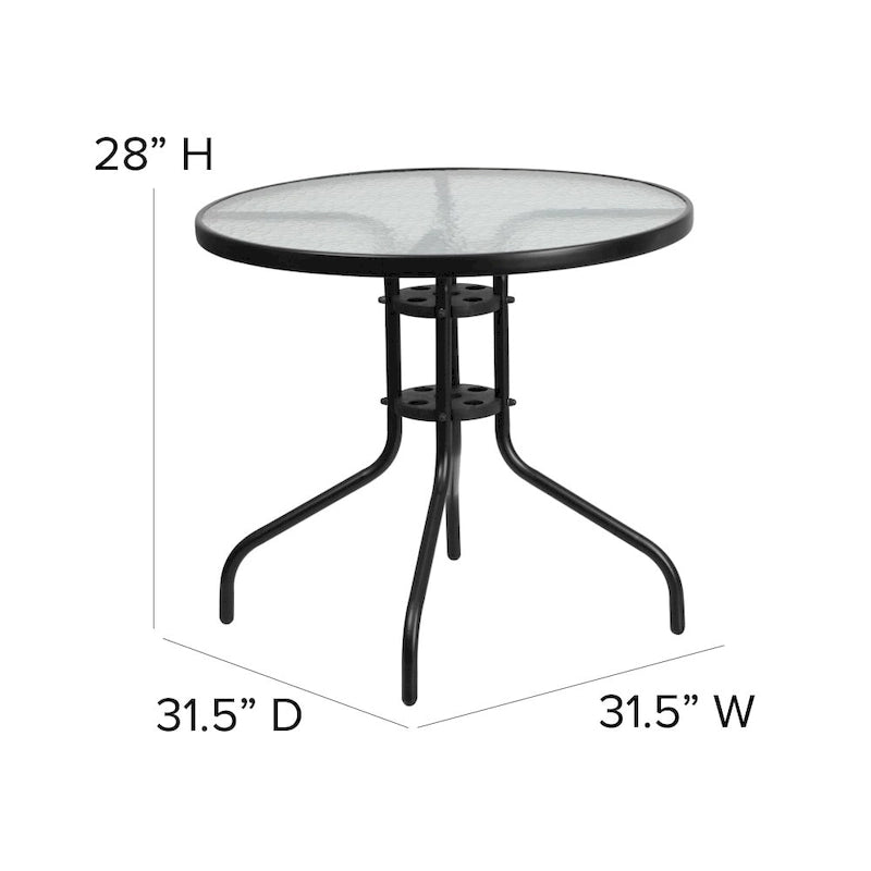 31.5 Round Tempered Glass Metal Table with Smooth Ripple Design Top