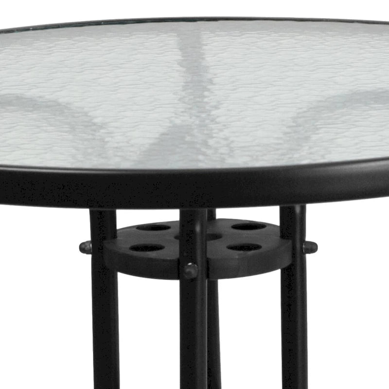 31.5 Round Tempered Glass Metal Table with Smooth Ripple Design Top