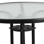 31.5 Round Tempered Glass Metal Table with Smooth Ripple Design Top