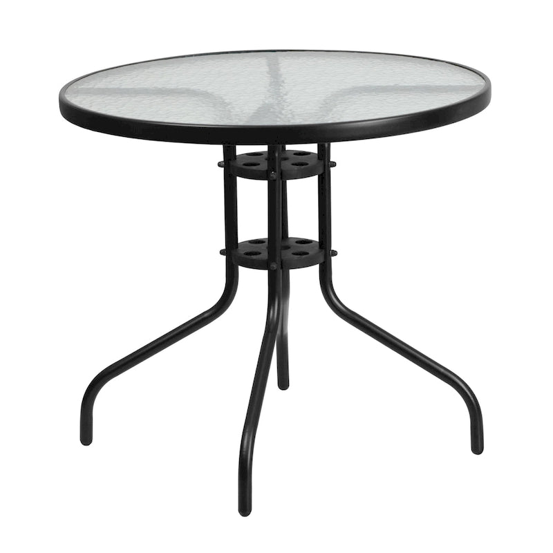 31.5 Round Tempered Glass Metal Table with Smooth Ripple Design Top