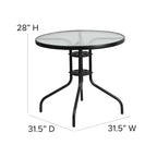 31.5 Round Tempered Glass Metal Table with Smooth Ripple Design Top