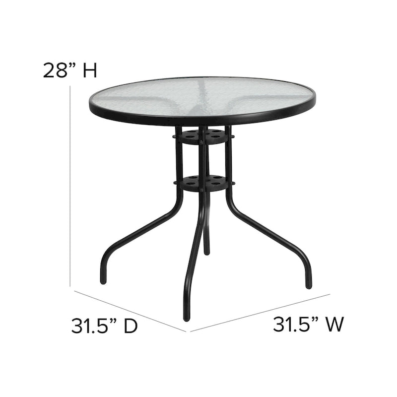 31.5 Round Tempered Glass Metal Table with Smooth Ripple Design Top