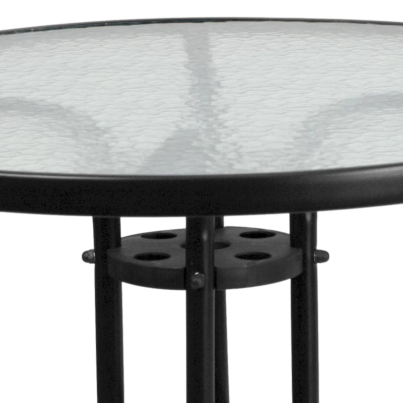 31.5 Round Tempered Glass Metal Table with Smooth Ripple Design Top