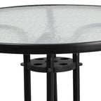 31.5 Round Tempered Glass Metal Table with Smooth Ripple Design Top