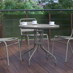 31.5 Round Tempered Glass Metal Table with Smooth Ripple Design Top