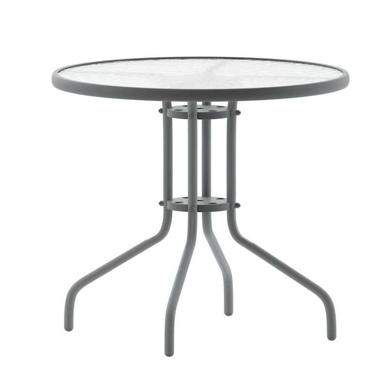 31.5 Round Tempered Glass Metal Table with Smooth Ripple Design Top