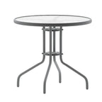 31.5 Round Tempered Glass Metal Table with Smooth Ripple Design Top