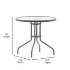 31.5 Round Tempered Glass Metal Table with Smooth Ripple Design Top