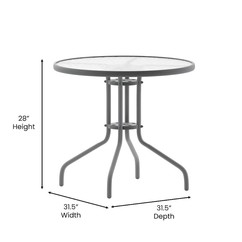 31.5 Round Tempered Glass Metal Table with Smooth Ripple Design Top
