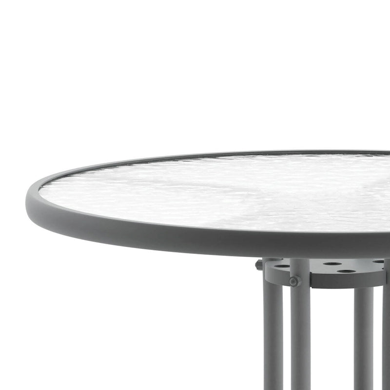 31.5 Round Tempered Glass Metal Table with Smooth Ripple Design Top