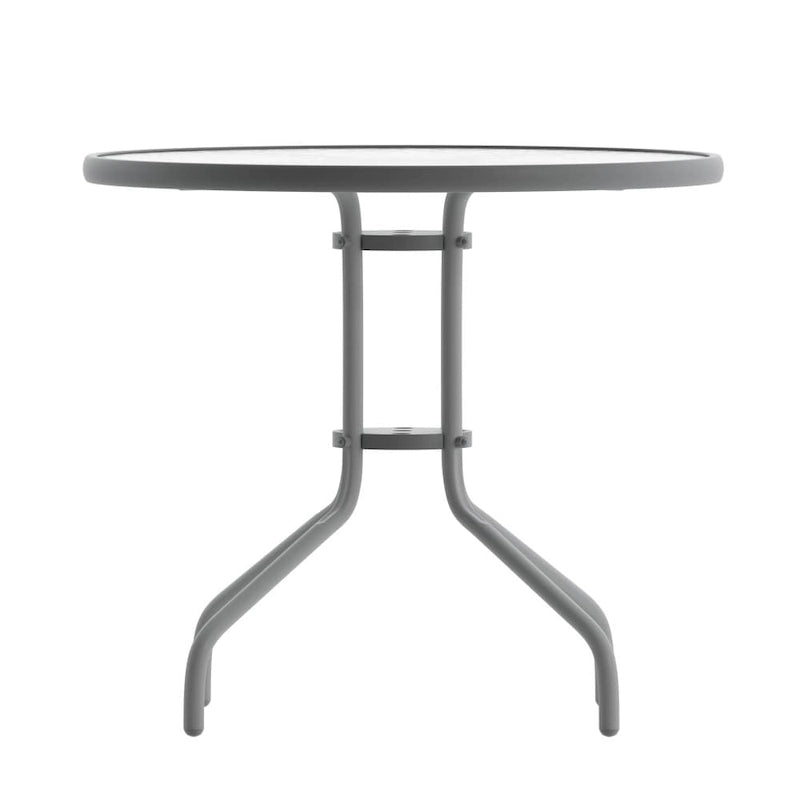 31.5 Round Tempered Glass Metal Table with Smooth Ripple Design Top