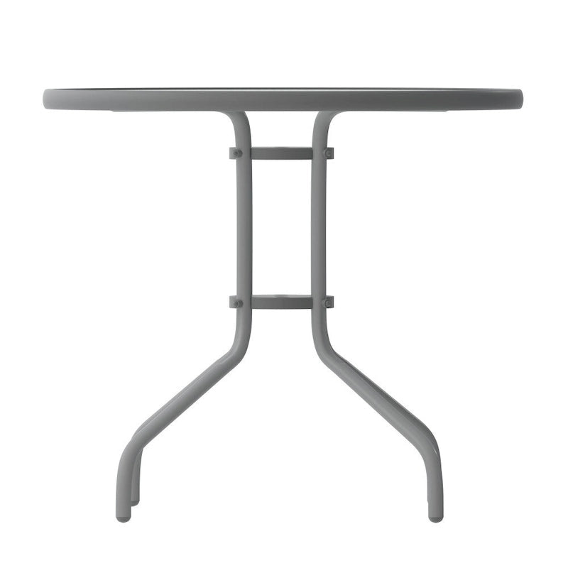 31.5 Round Tempered Glass Metal Table with Smooth Ripple Design Top