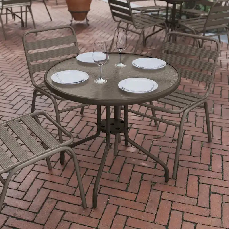31.5 Round Tempered Glass Metal Table with Smooth Ripple Design Top