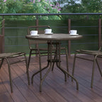 31.5 Round Tempered Glass Metal Table with Smooth Ripple Design Top