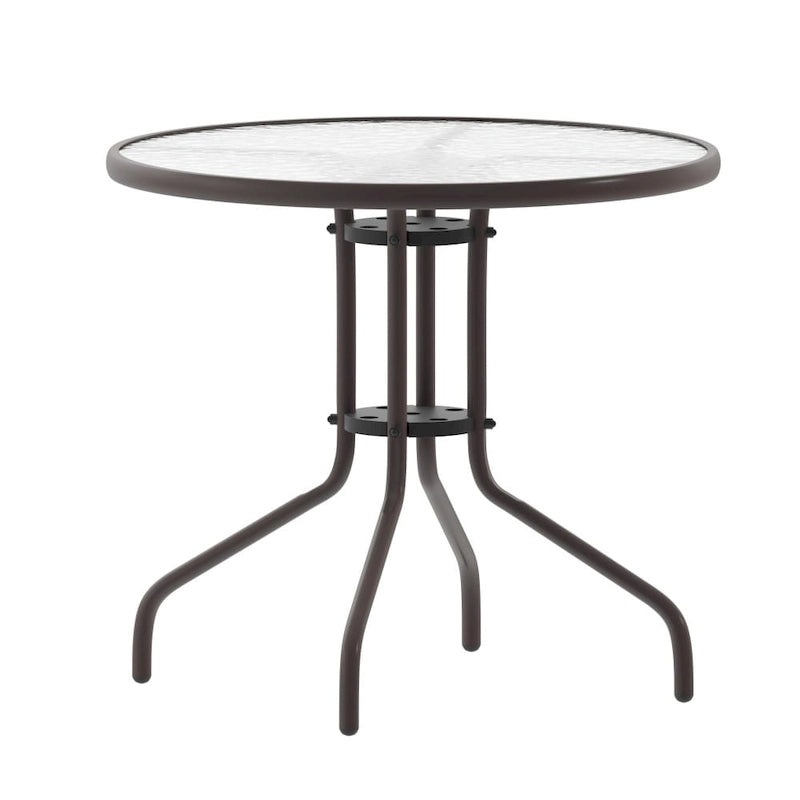31.5 Round Tempered Glass Metal Table with Smooth Ripple Design Top