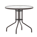 31.5 Round Tempered Glass Metal Table with Smooth Ripple Design Top