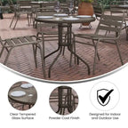 31.5 Round Tempered Glass Metal Table with Smooth Ripple Design Top