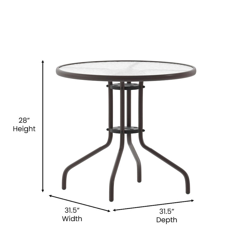 31.5 Round Tempered Glass Metal Table with Smooth Ripple Design Top