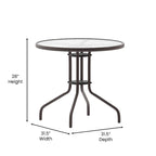 31.5 Round Tempered Glass Metal Table with Smooth Ripple Design Top