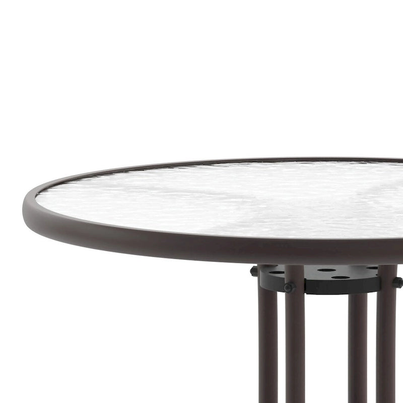 31.5 Round Tempered Glass Metal Table with Smooth Ripple Design Top