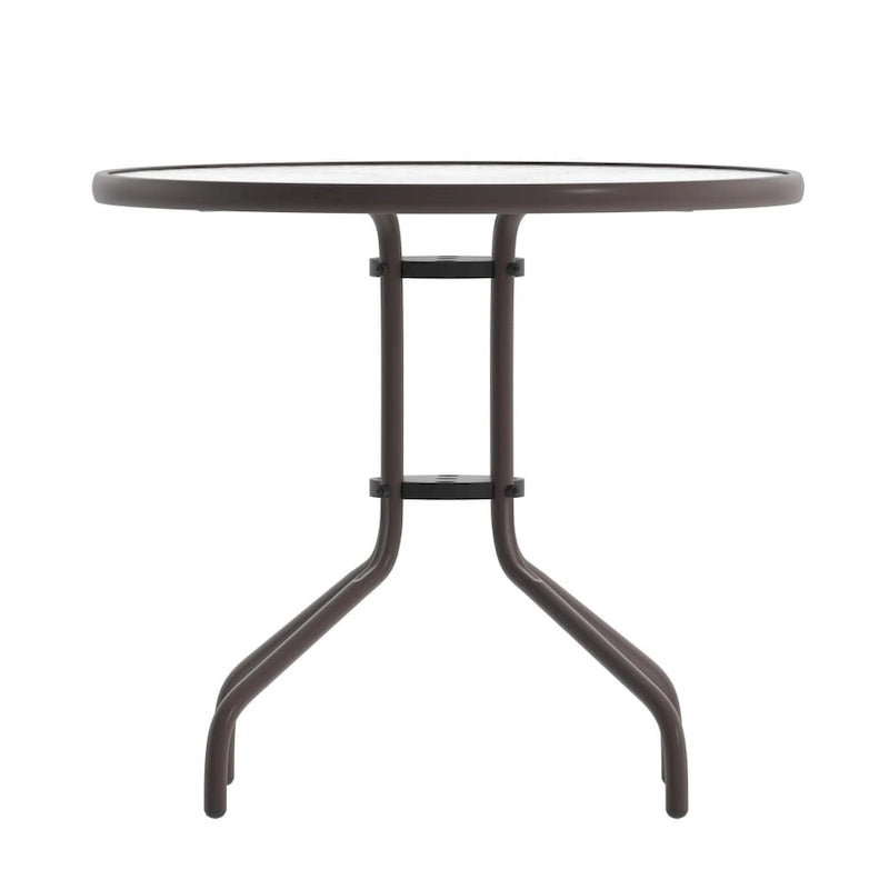 31.5 Round Tempered Glass Metal Table with Smooth Ripple Design Top