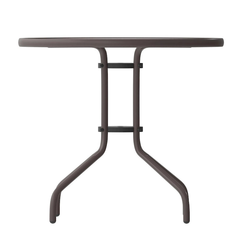 31.5 Round Tempered Glass Metal Table with Smooth Ripple Design Top