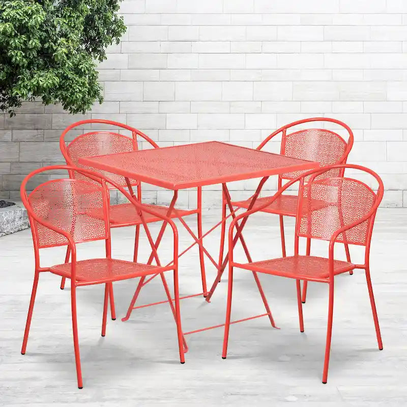 28-inch Square 5-piece Indoor/ Outdoor Folding Patio Table Dining Set