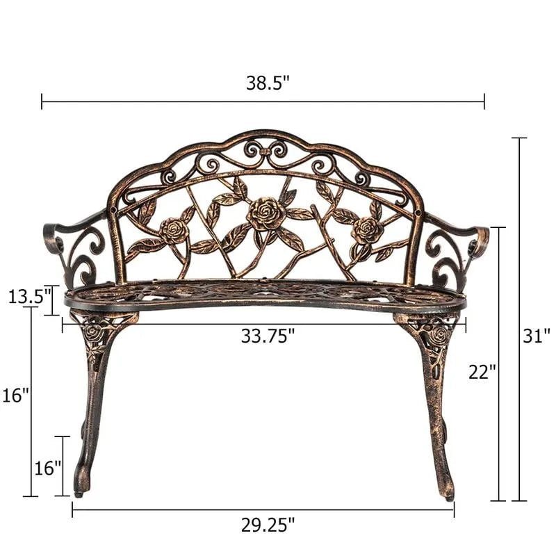 Outdoor Bronze Finish Cast Aluminum Bench - N/A