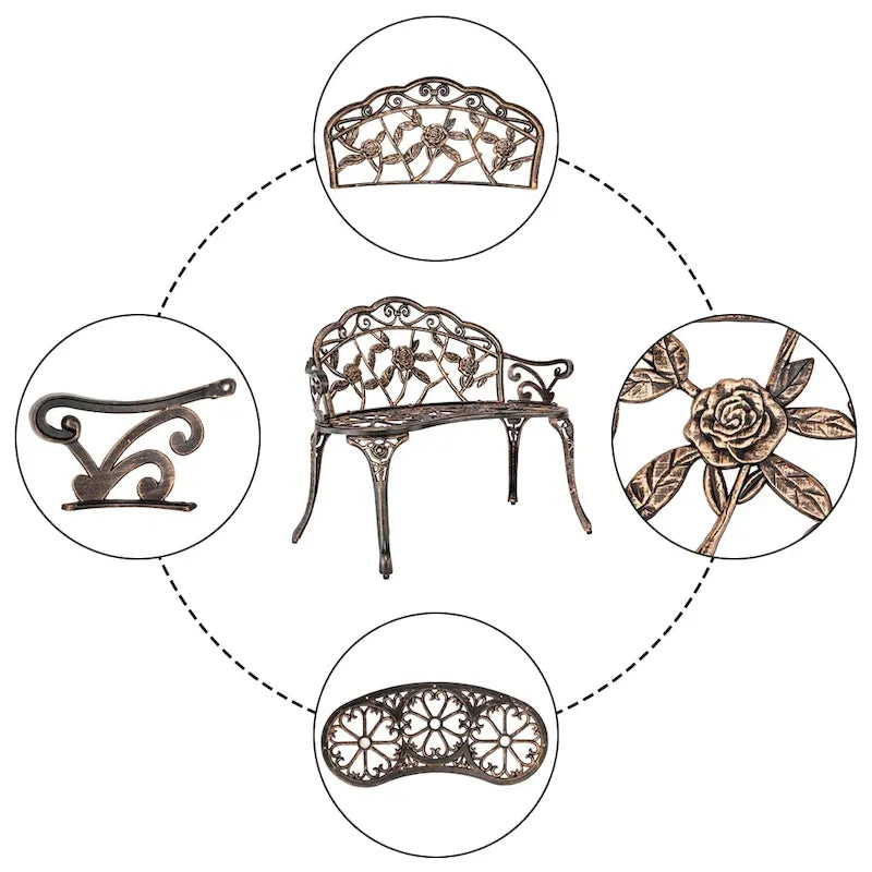 Outdoor Bronze Finish Cast Aluminum Bench - N/A