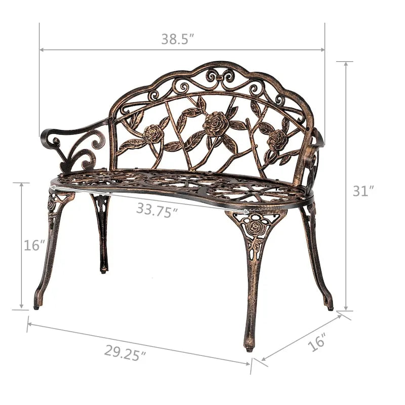 Outdoor Bronze Finish Cast Aluminum Bench - N/A