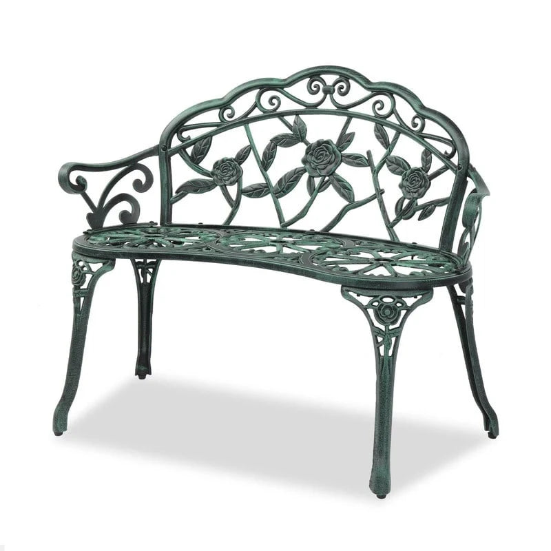 Outdoor Bronze Finish Cast Aluminum Bench - N/A