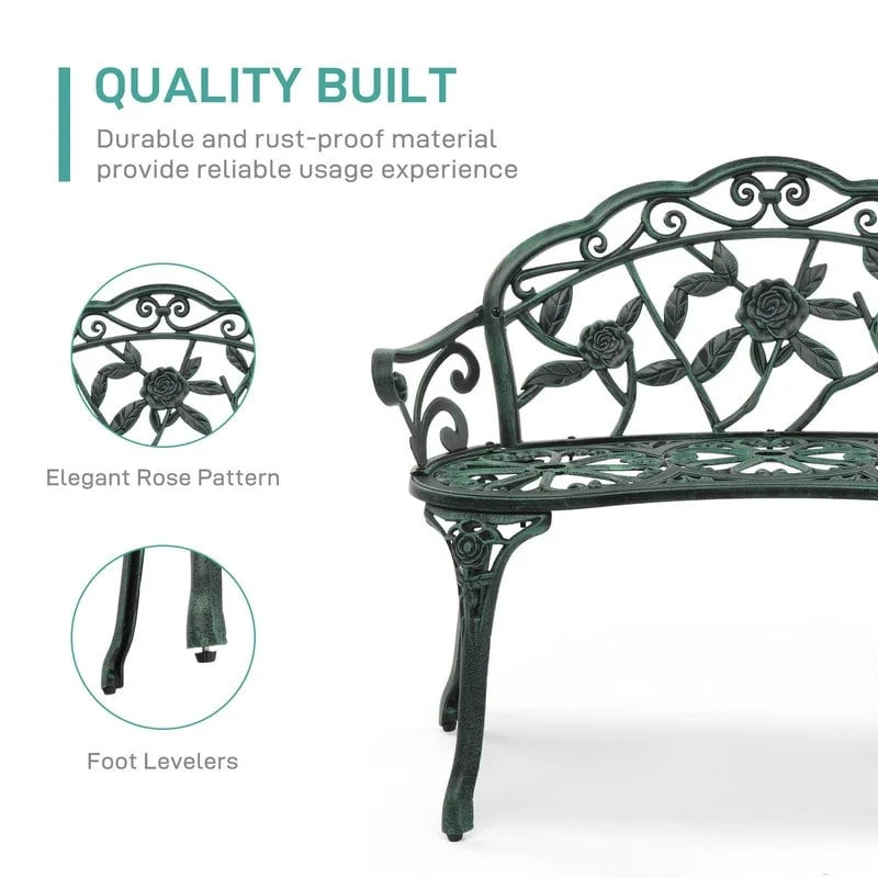 Outdoor Bronze Finish Cast Aluminum Bench - N/A
