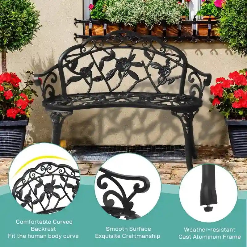 Outdoor Bronze Finish Cast Aluminum Bench - N/A