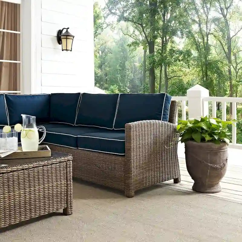 Crosley Bradenton 5-Piece Outdoor Wicker Seating Set with Navy Cushions