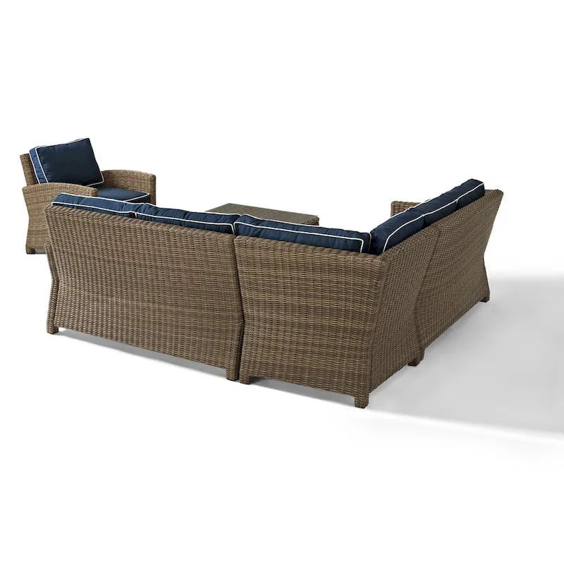 Crosley Bradenton 5-Piece Outdoor Wicker Seating Set with Navy Cushions