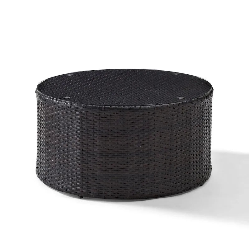 Crosley Catalina Outdoor Brown Wicker Glass Top Round Coffee Table