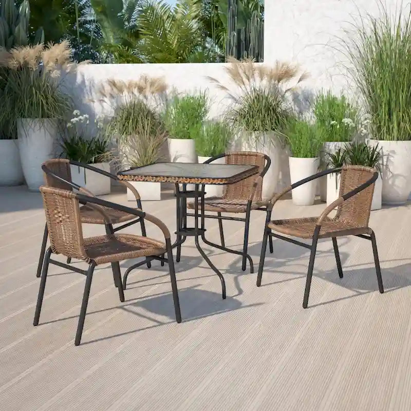 Square Tempered Glass Indoor/Outdoor Bistro Table with Rattan Edging