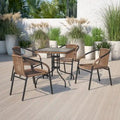 Square Tempered Glass Indoor/Outdoor Bistro Table with Rattan Edging