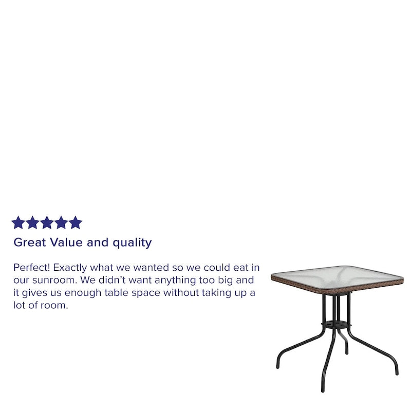 Square Tempered Glass Indoor/Outdoor Bistro Table with Rattan Edging