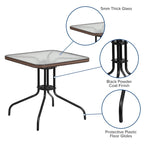 Square Tempered Glass Indoor/Outdoor Bistro Table with Rattan Edging