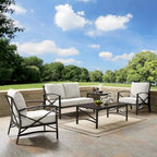 Crosley kaplan 5 pc outdoor seating set with oatmeal cushion - loveseat, two chairs, coffee table, side table