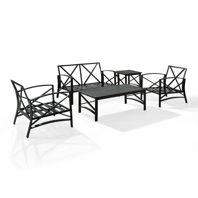 Crosley kaplan 5 pc outdoor seating set with oatmeal cushion - loveseat, two chairs, coffee table, side table