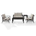 Crosley kaplan 5 pc outdoor seating set with oatmeal cushion - loveseat, two chairs, coffee table, side table