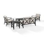 Crosley kaplan 5 pc outdoor seating set with oatmeal cushion - loveseat, two chairs, coffee table, side table