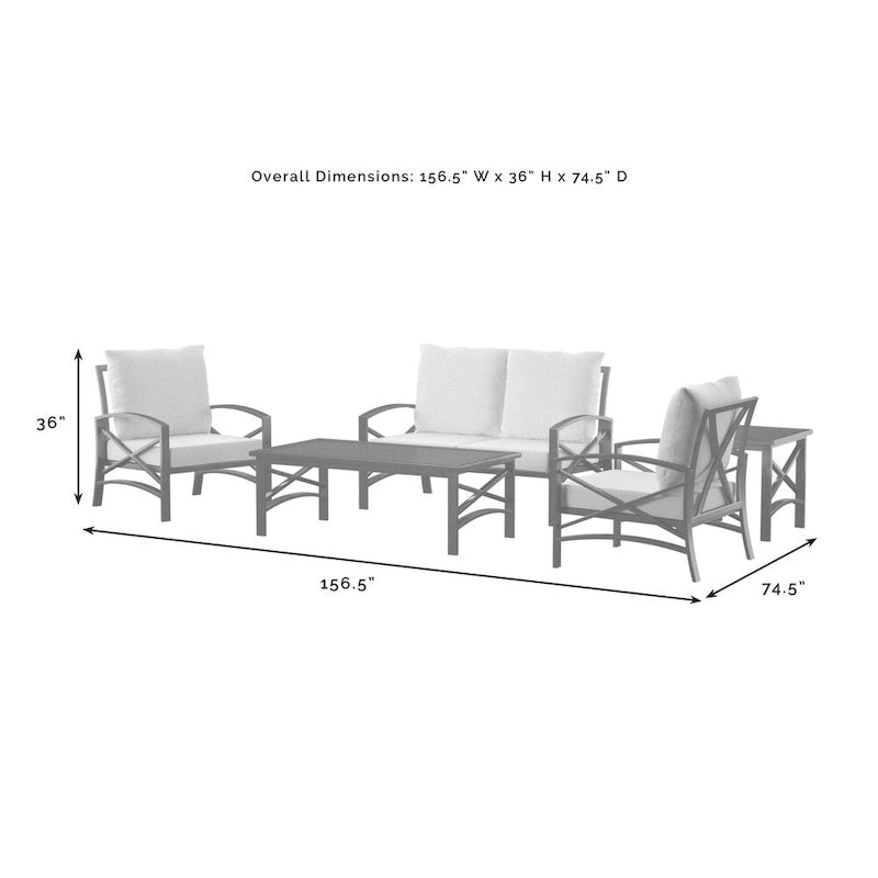 Crosley kaplan 5 pc outdoor seating set with oatmeal cushion - loveseat, two chairs, coffee table, side table
