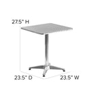 23.5 Square Aluminum Smooth Top Indoor-Outdoor Table with Base