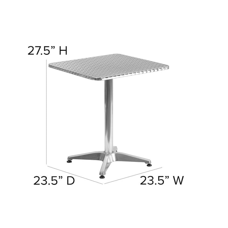 23.5 Square Aluminum Smooth Top Indoor-Outdoor Table with Base