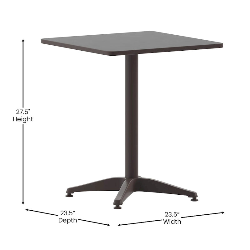 23.5 Square Aluminum Smooth Top Indoor-Outdoor Table with Base
